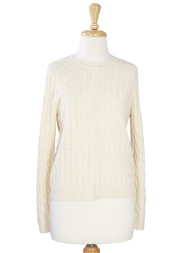 CABLE CREW NECK CARDIGAN CREAM
